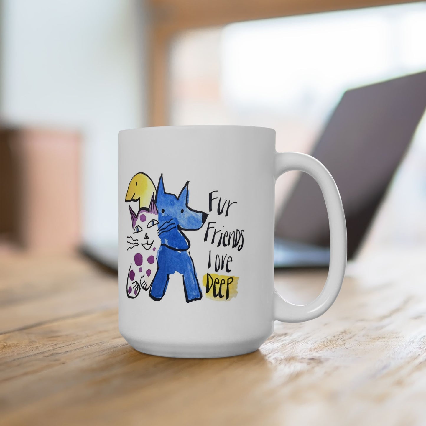 Fur Friends Love Deep by SARK - 15oz White Ceramic Mug