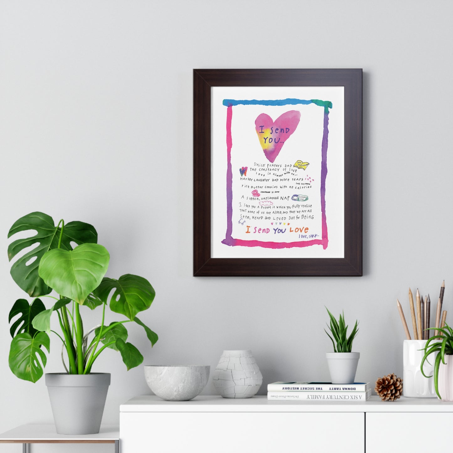 Framed Art Print - "I send You Love" by SARK